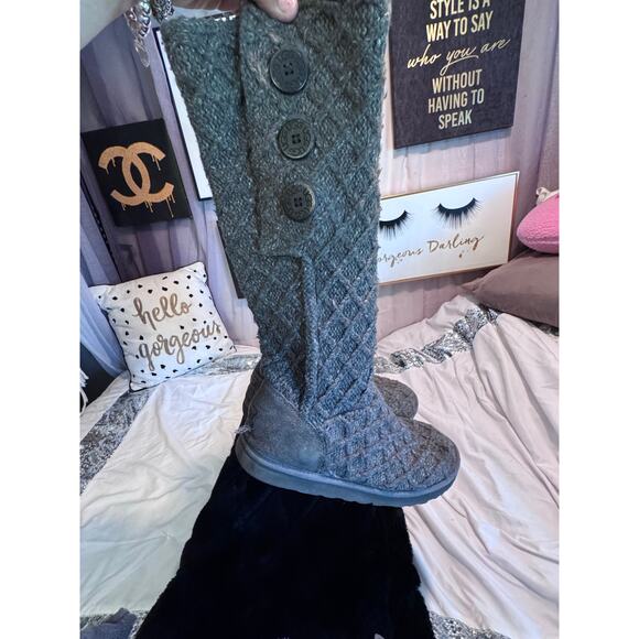 UGG Classic cardy lattice knit knee high sweater boot in dark grey sz 10/41 - Picture 5 of 11